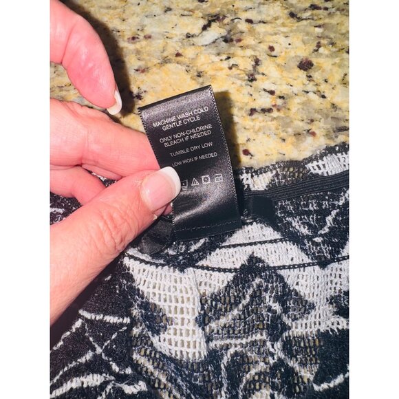 Ali Miles Black White Geometric Semi Sheer Knit Top Tassel Trim S Resort Coverup - Picture 8 of 10